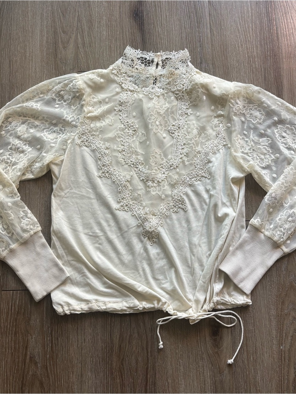 Anthropologie Tiny Oriana Long-Sleeve Lace Top Ivory Victorian Style NWOT Size S
